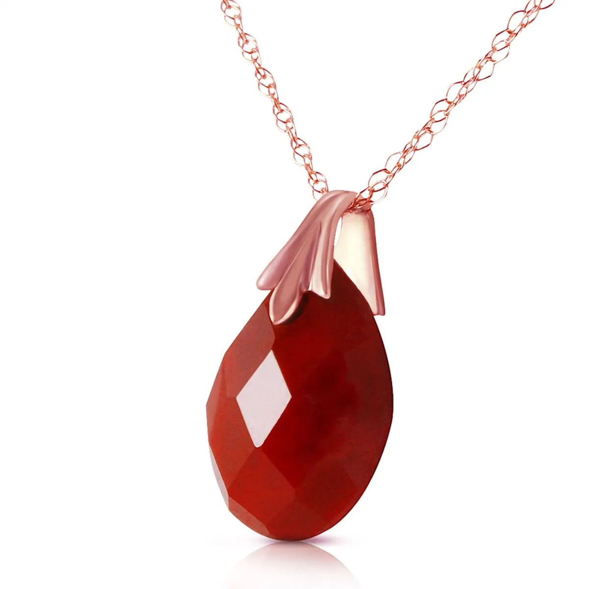 14K Solid Rose Gold Necklace w/ Natural Diamondyed Ruby