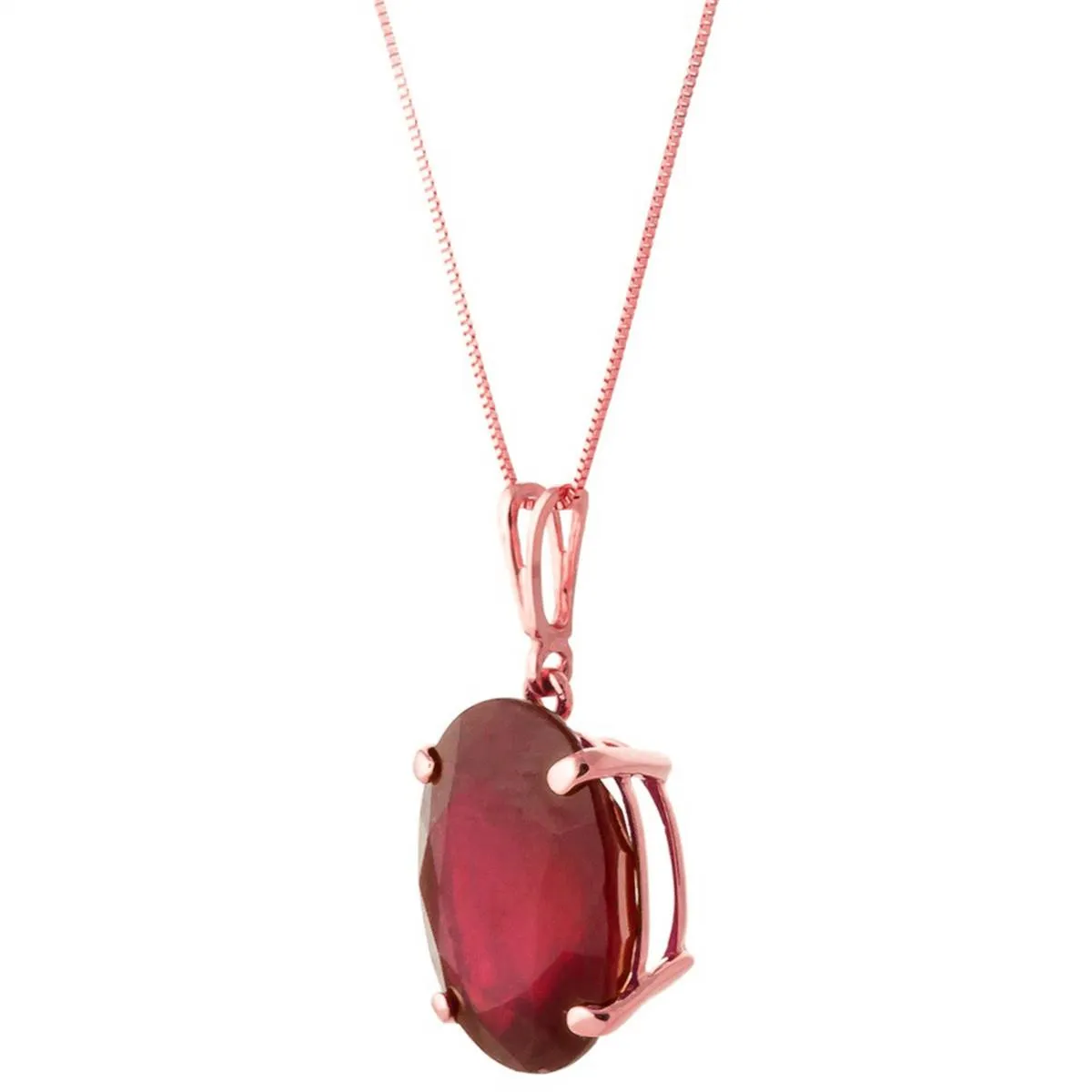 14K Solid Rose Gold Necklace w/ Natural Oval Ruby