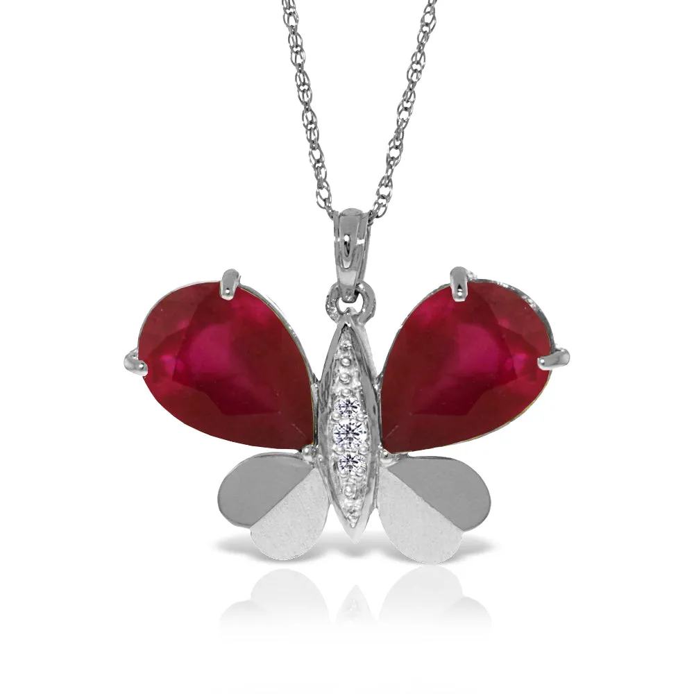 14K Solid White Gold Butterfly Necklace Natural Diamond & Ruby Certified