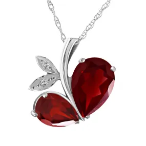 14K Solid White Gold Modern Heart Necklace w/ Natural Diamond & Rubies