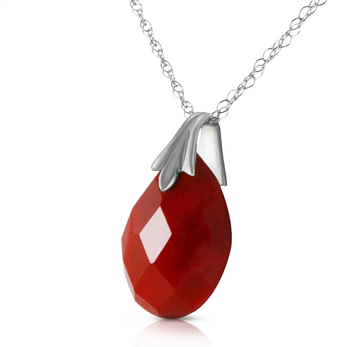 14K Solid White Gold Necklace w/ Natural Diamondyed Ruby