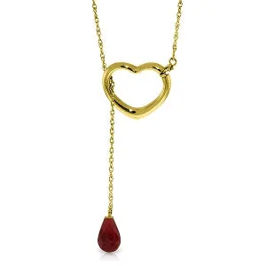 14K Solid Yellow Gold Heart Necklace w/ Drop Briolette Natural Ruby