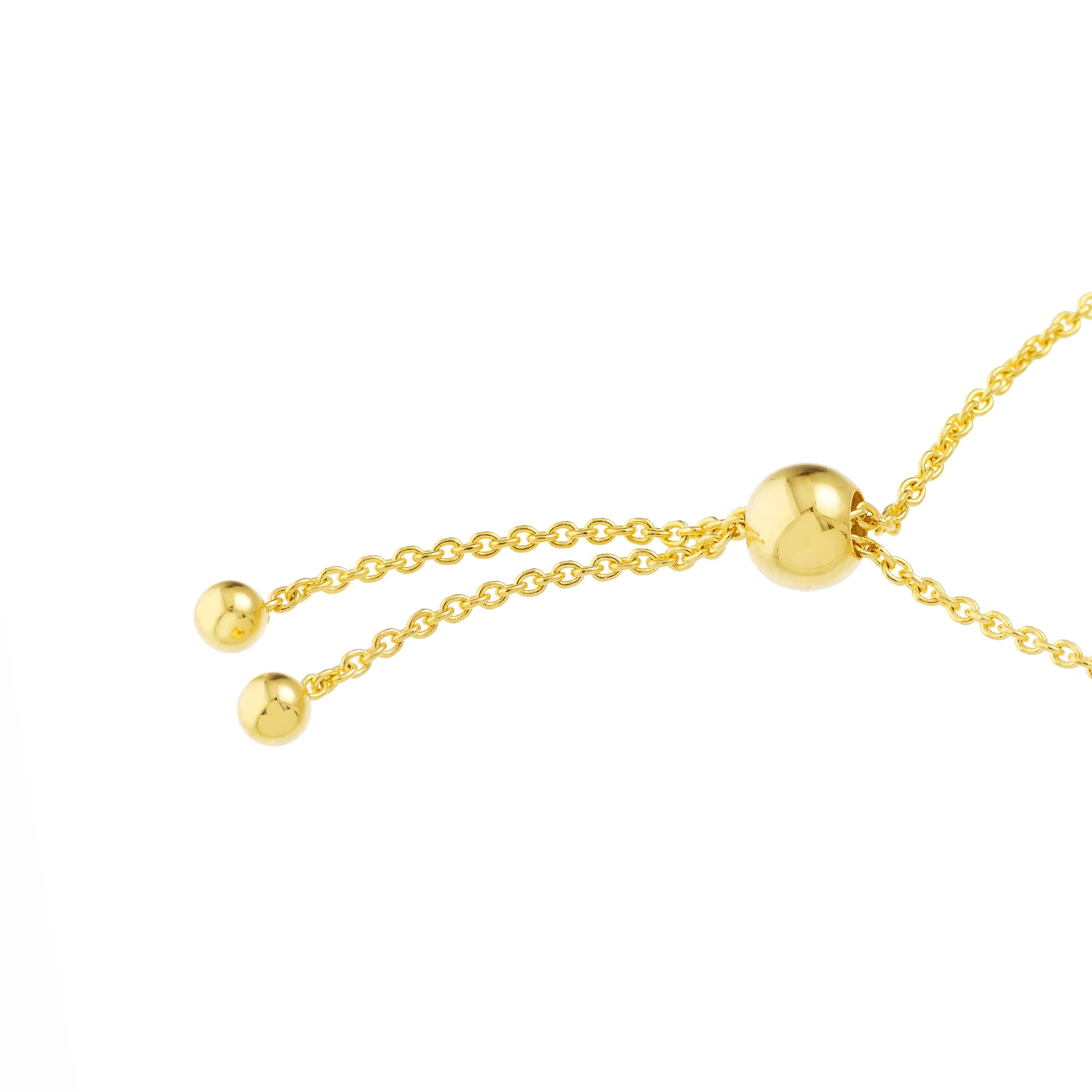 14K Solid Yellow Gold Mini Natural Diamond Bolo Bracelet