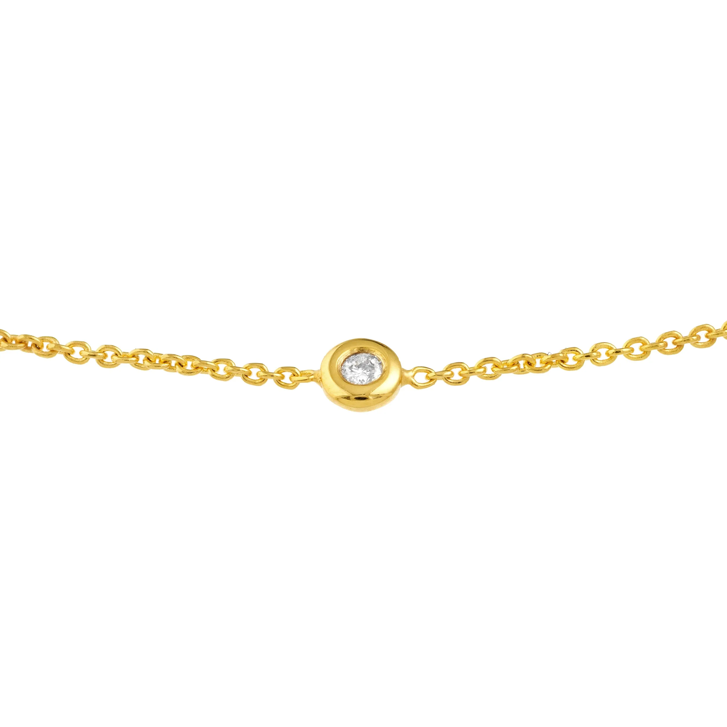 14K Solid Yellow Gold Mini Natural Diamond Bolo Bracelet