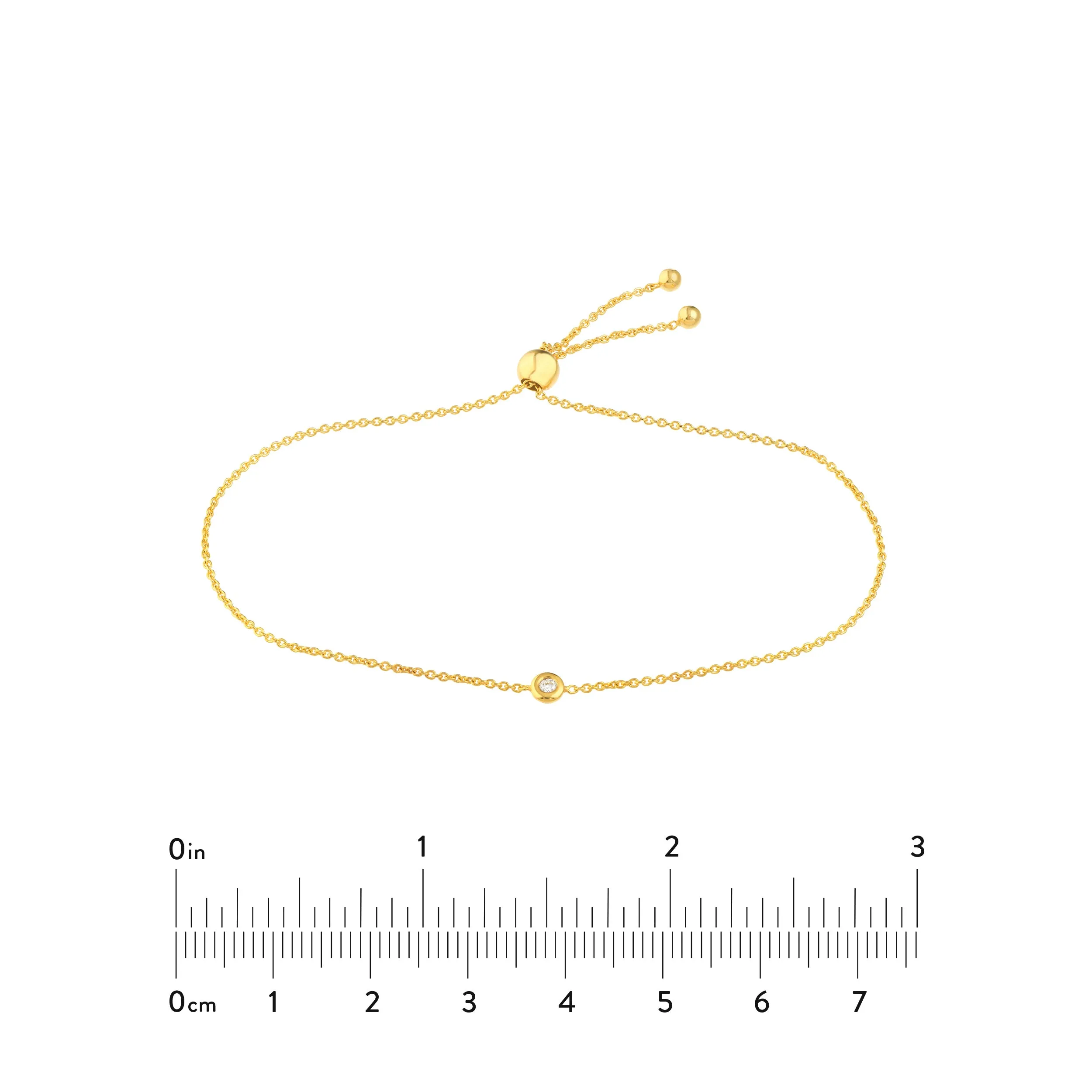 14K Solid Yellow Gold Mini Natural Diamond Bolo Bracelet