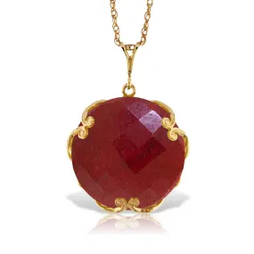 14K Solid Yellow Gold Necklace w/ Checkerboard Cut Round Dyed Ruby