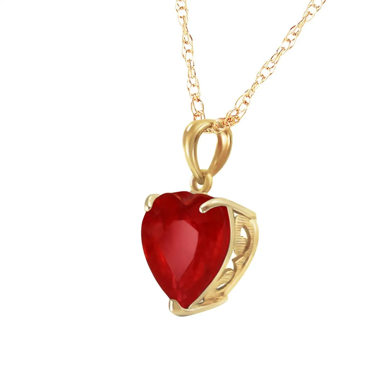 14K Solid Yellow Gold Necklace w/ Natural 10mm Heart Ruby