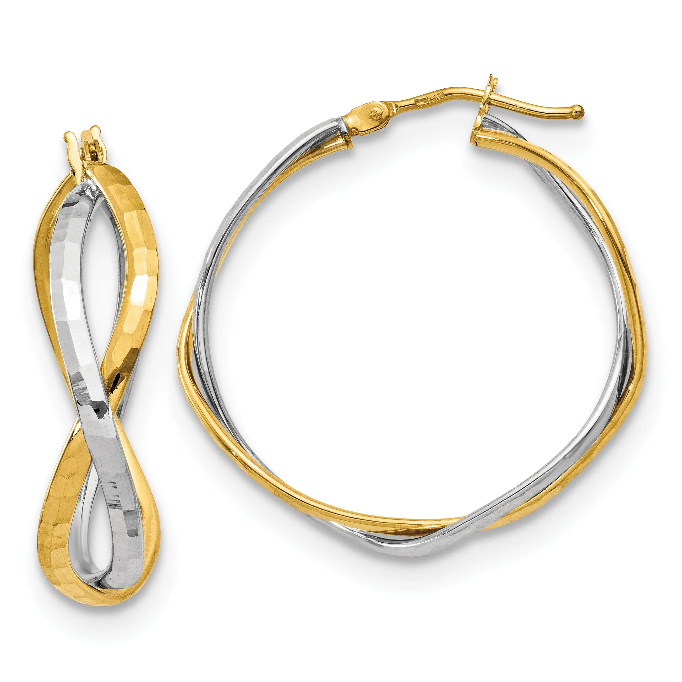 14k Two Tone Gold Criss Cross Hoop Earrings