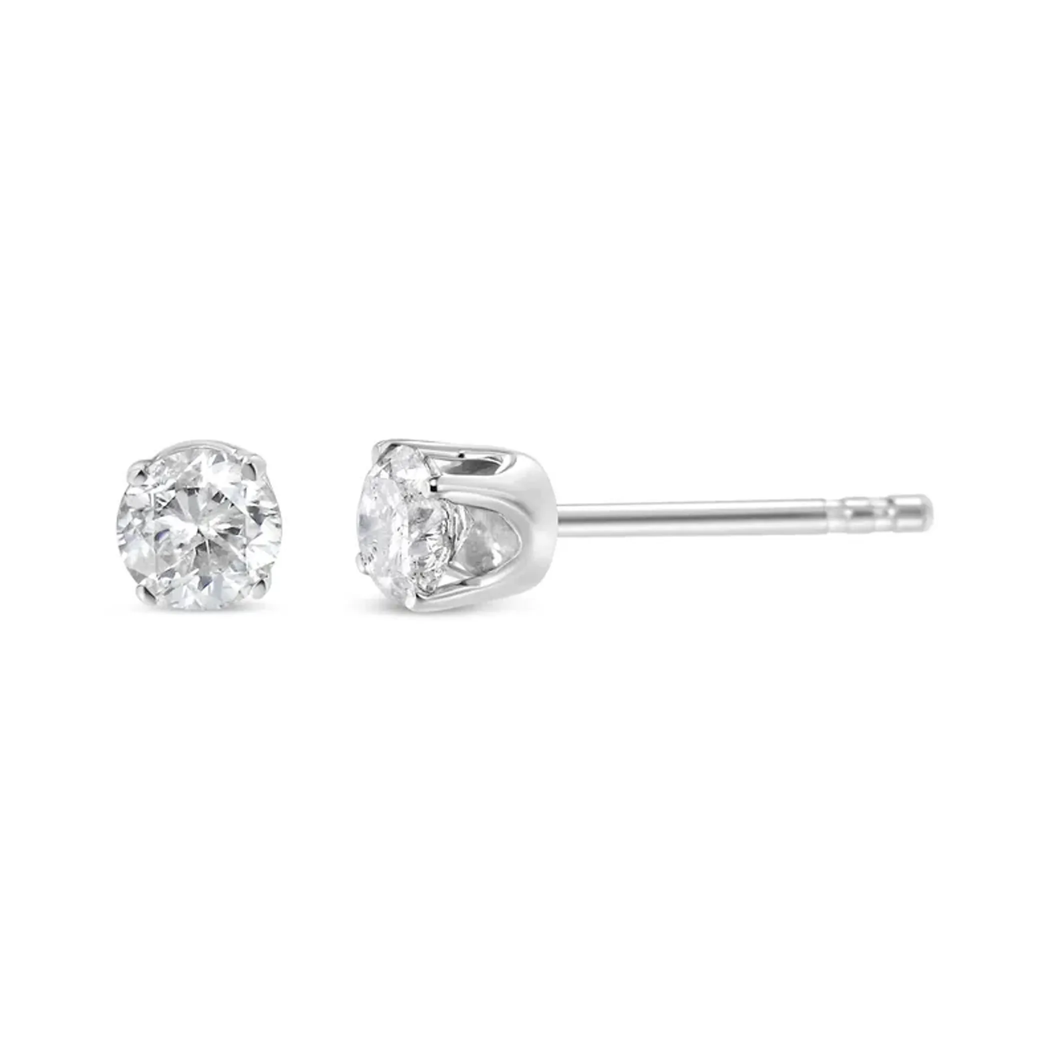 14K White Gold 1/5 Cttw Round Brilliant-Cut Near Colorless Diamond Classic 4-Prong Stud Earrings (I-J Color, VS1-VS2 Clarity)