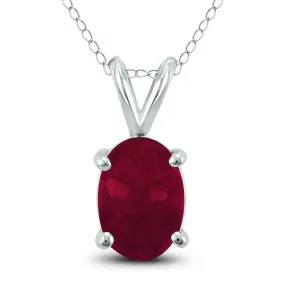 14K White Gold 6X4Mm Oval Ruby Pendant