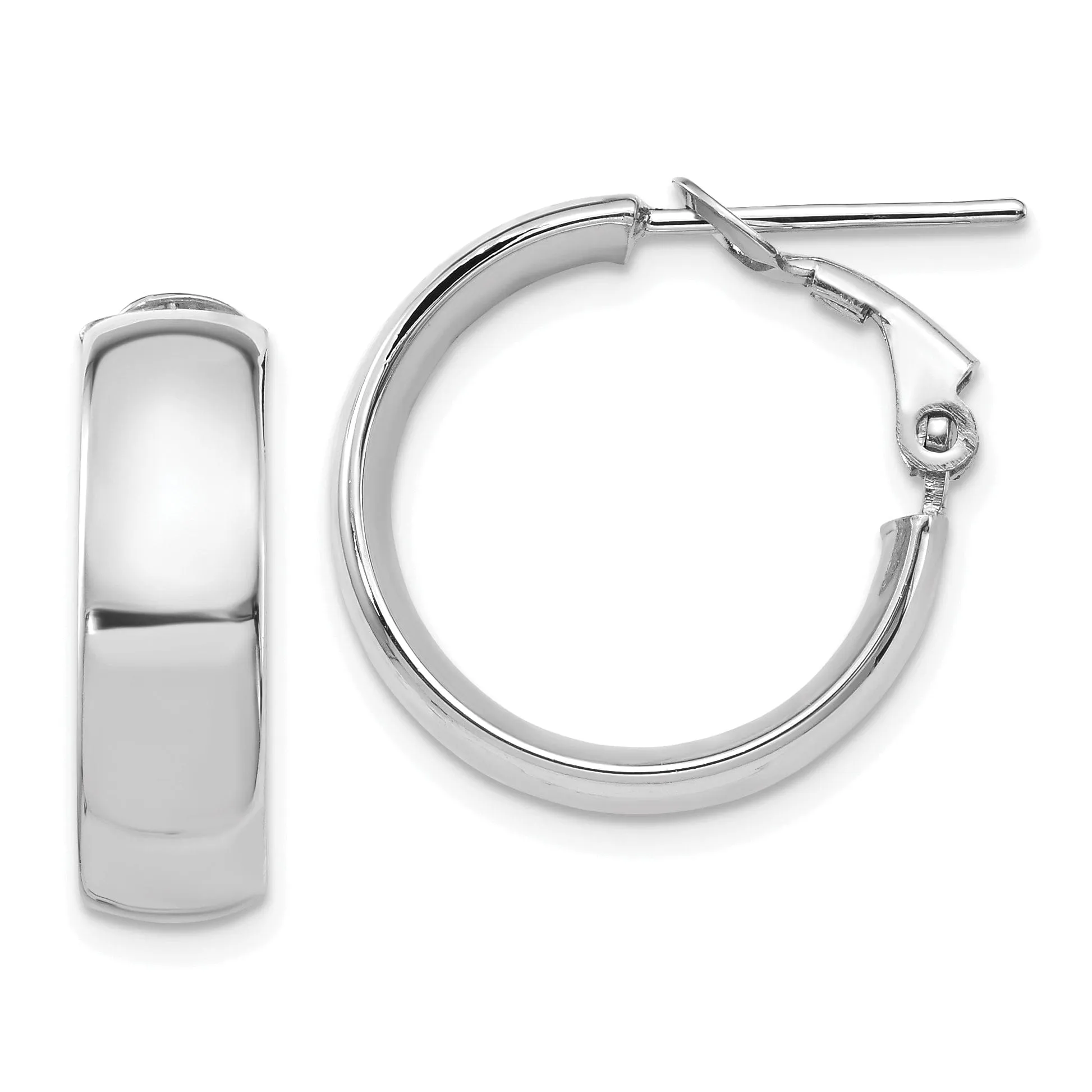 14k White Gold Polish Omega Back Hoop Earrings