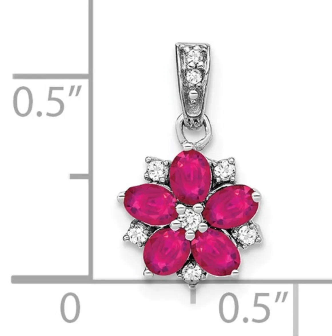 14k White Gold Ruby and Diamond Floral Pendant