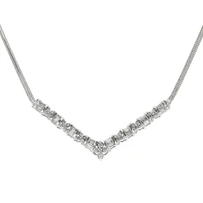 14K White Gold V-Shape Front Diamond Necklace