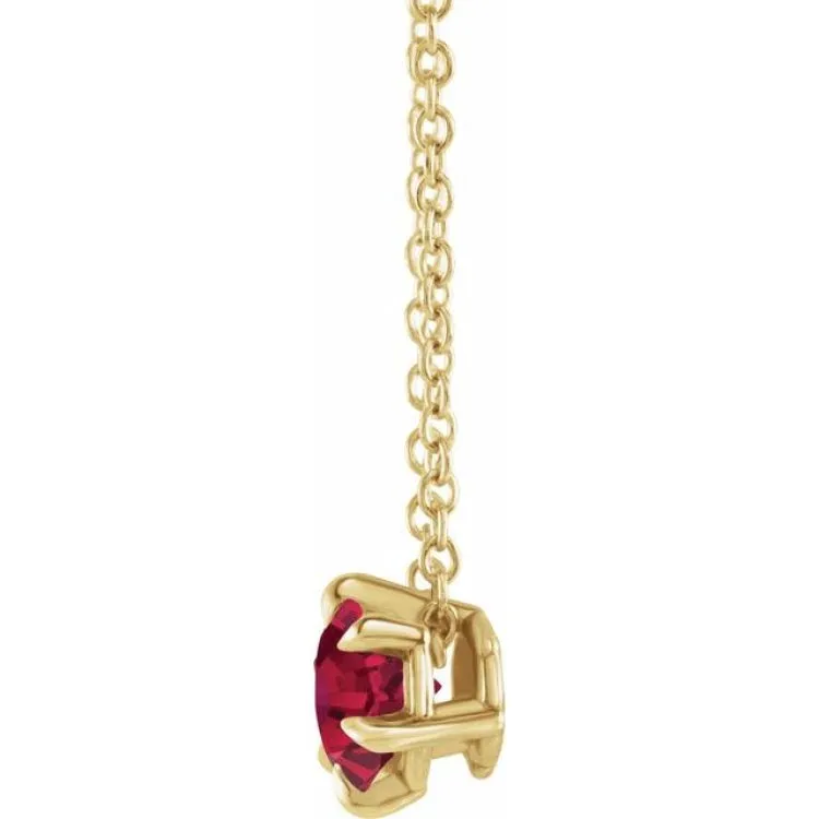 14K Yellow 5 mm Lab-Grown Ruby Solitaire 16-18" Necklace