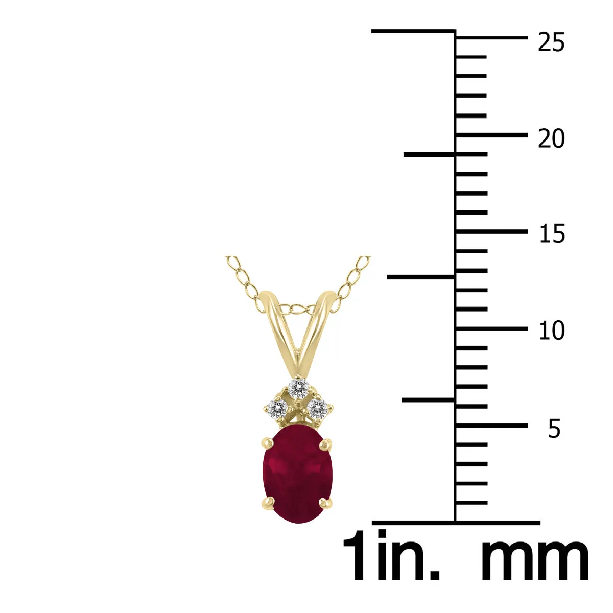 14K Yellow Gold 5X3Mm Oval Ruby And Three Stone Diamond Pendant