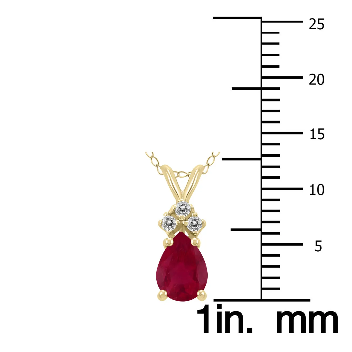 14K Yellow Gold 6X4Mm Pear Ruby And Three Stone Diamond Pendant