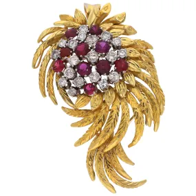 14K Yellow Gold Diamond and Ruby Pendant/Brooch