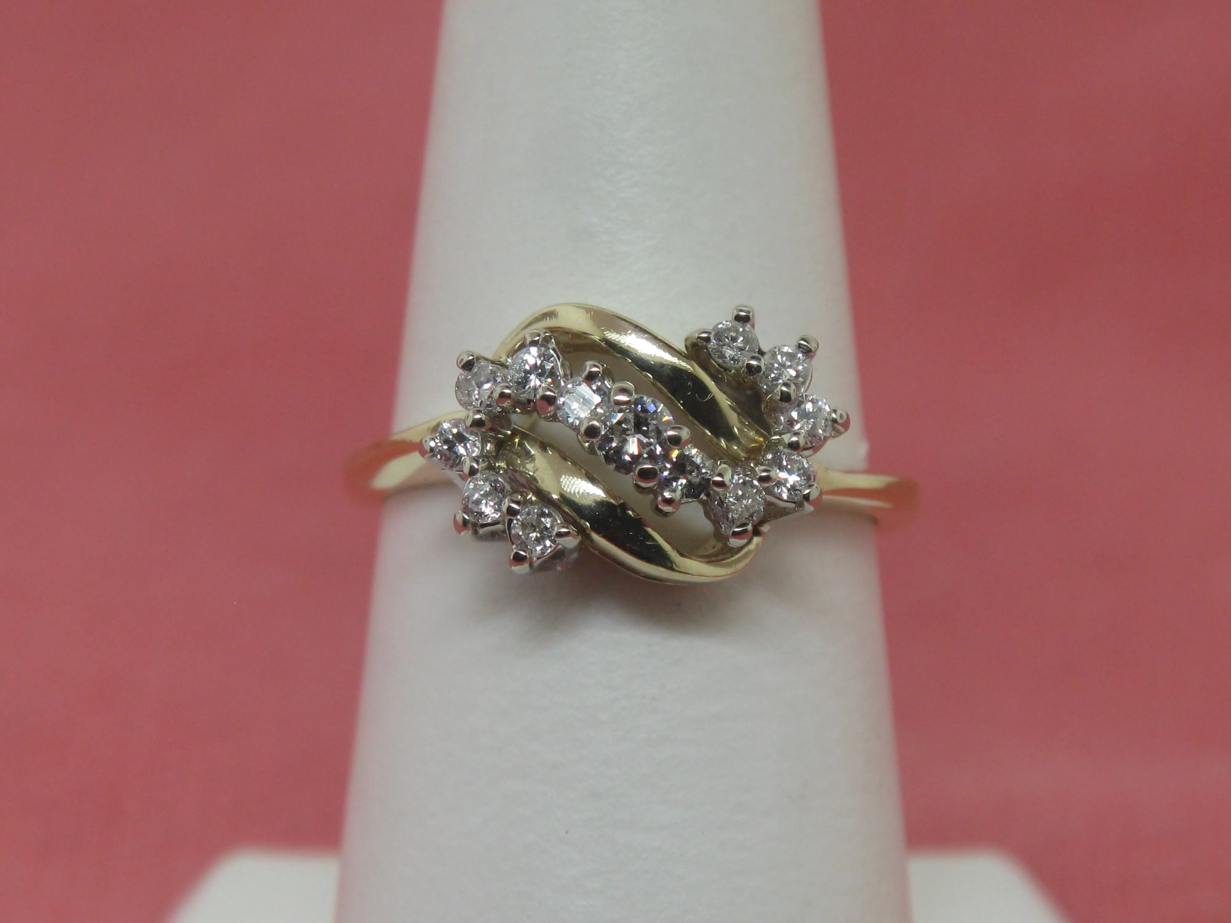 14K Yellow Gold Diamond S-Swirl Ring .32 CTTW