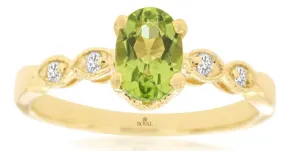 14k yellow gold oval peridot and diamond accent ring