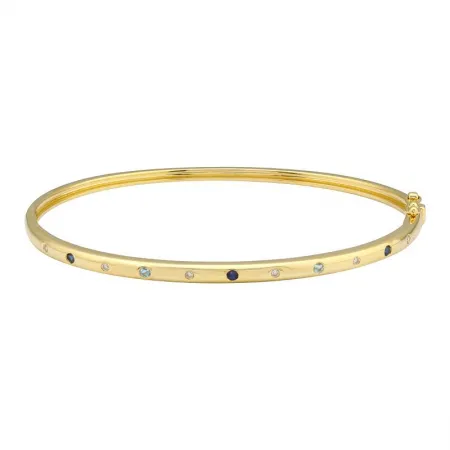 14k Yellow Gold Sapphire & Blue Topaz Diamond Bangle