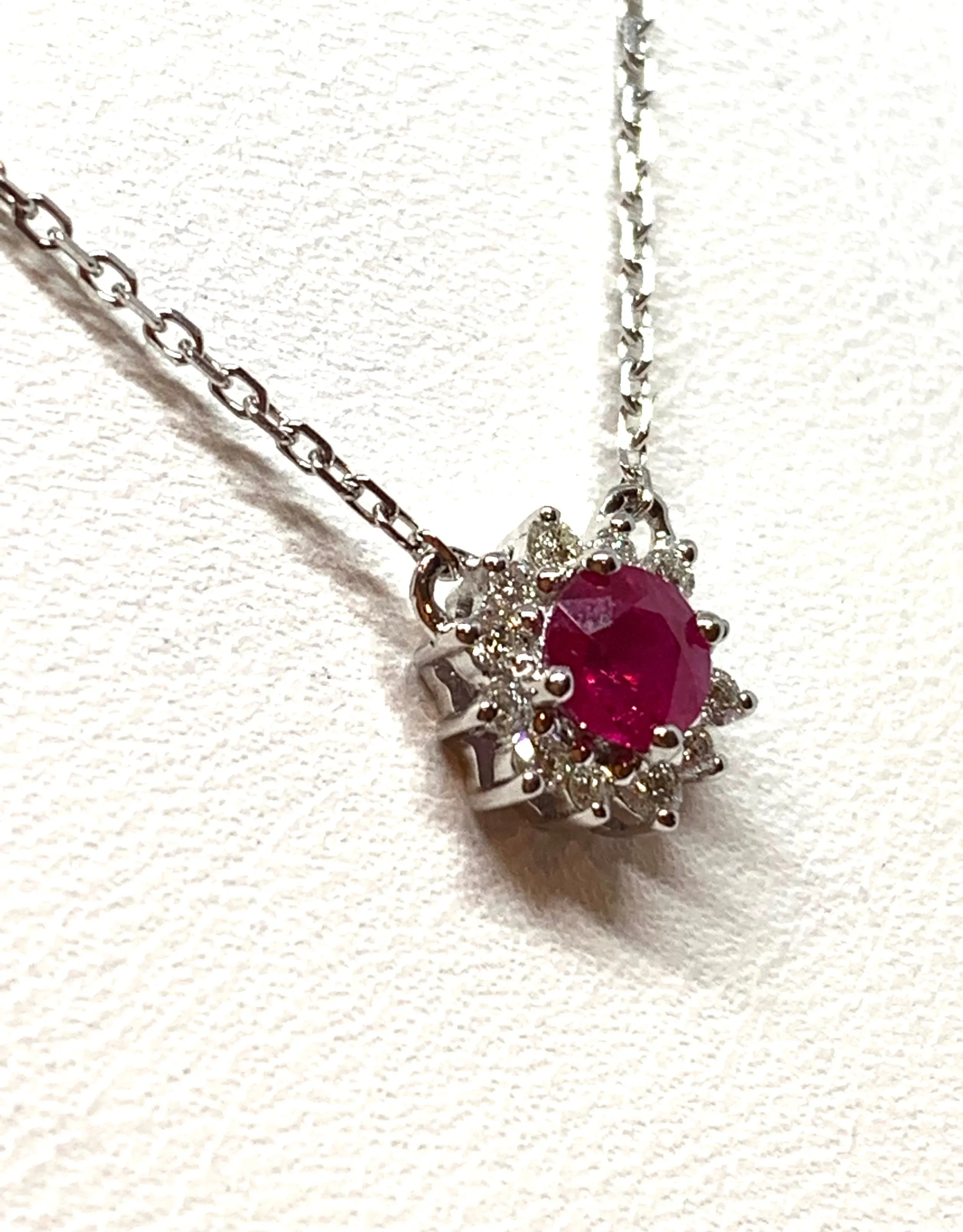 14kt White Gold Natural Ruby and Diamond Pendant