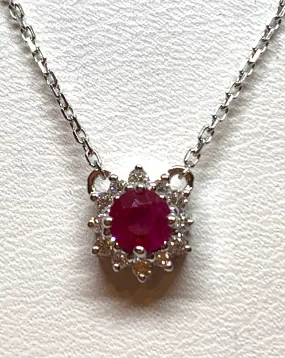 14kt White Gold Natural Ruby and Diamond Pendant