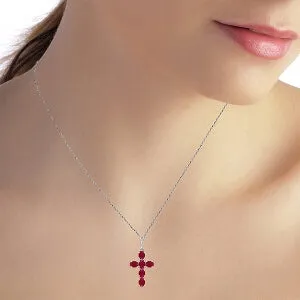 1.5 Carat 14K Solid White Gold Cross Necklace Natural Ruby