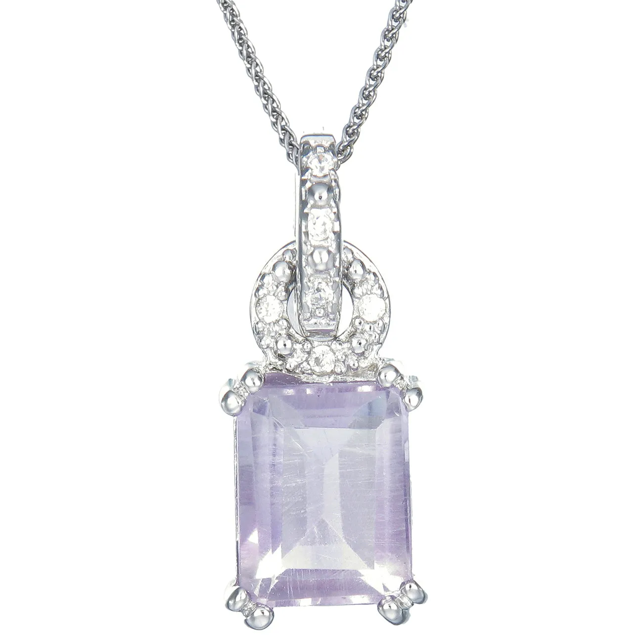 1.60 cttw Purple Amethyst Pendant Necklace .925 Sterling Silver 9x7 MM Emerald