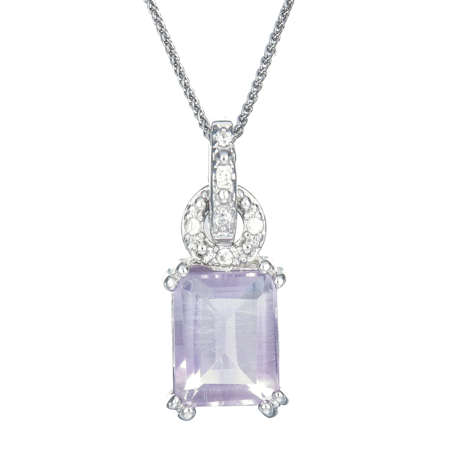 1.60 cttw Purple Amethyst Pendant Necklace .925 Sterling Silver 9x7 MM Emerald