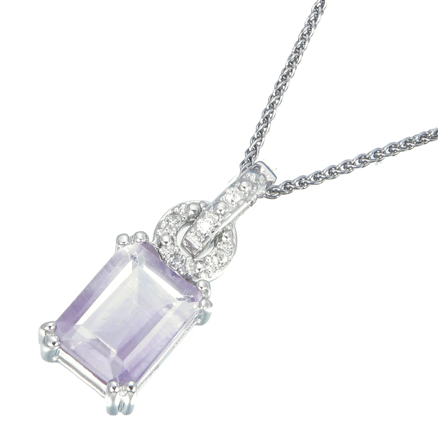 1.60 cttw Purple Amethyst Pendant Necklace .925 Sterling Silver 9x7 MM Emerald