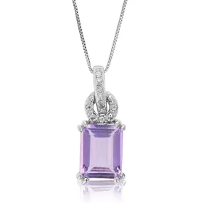 1.60 cttw Purple Amethyst Pendant Necklace .925 Sterling Silver 9x7 MM Emerald