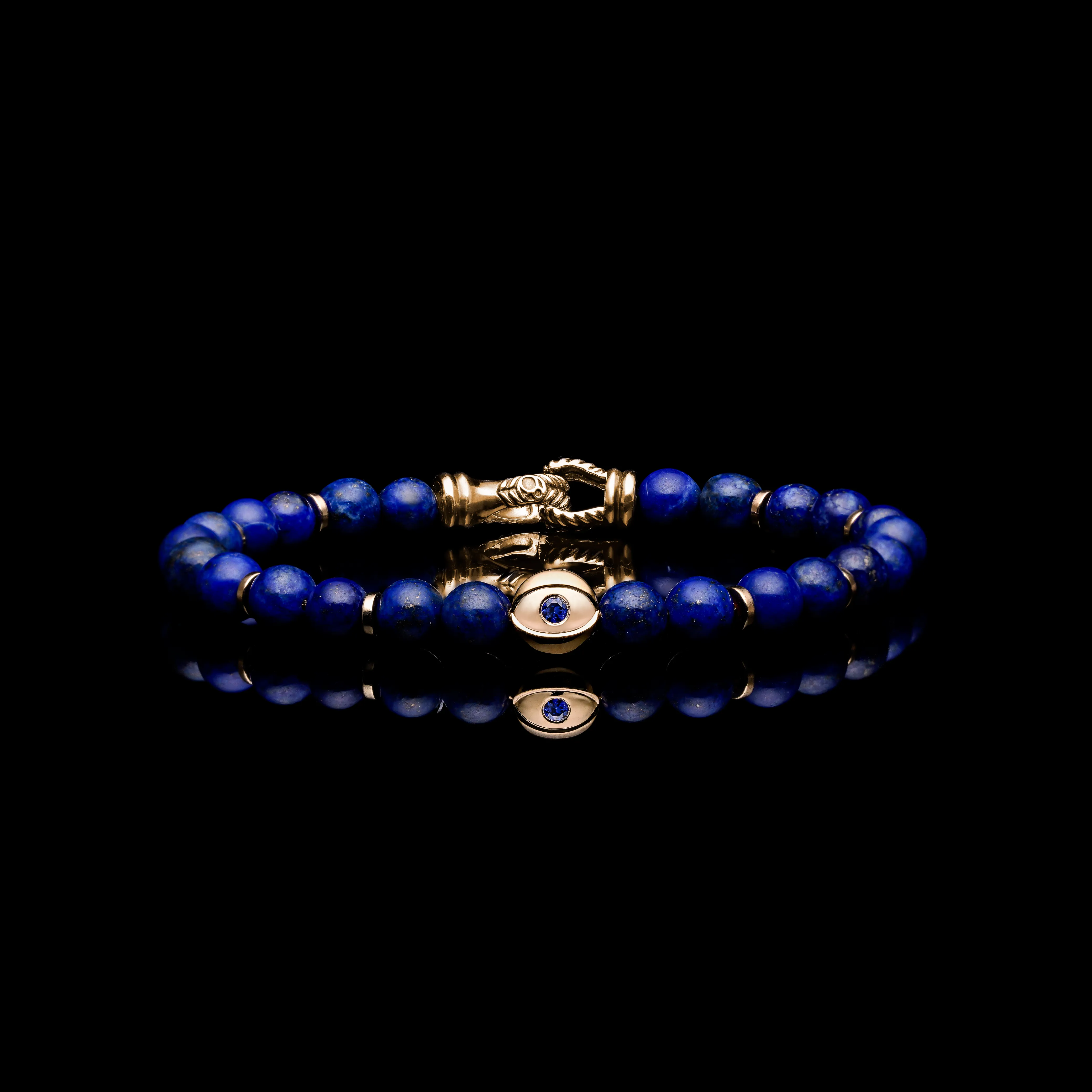 18k Gold Evil Eye Bracelet | Lapis Lazuli Beaded Bracelet In Laurel Clasp