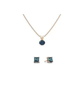 18K Rose Gold 2ct Alexandrite Round 18 Inch Necklace and Square Earrings Set Plated