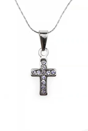 18K White Gold 2 ct Created Diamond Cross Stud Necklace Plated 18 inch