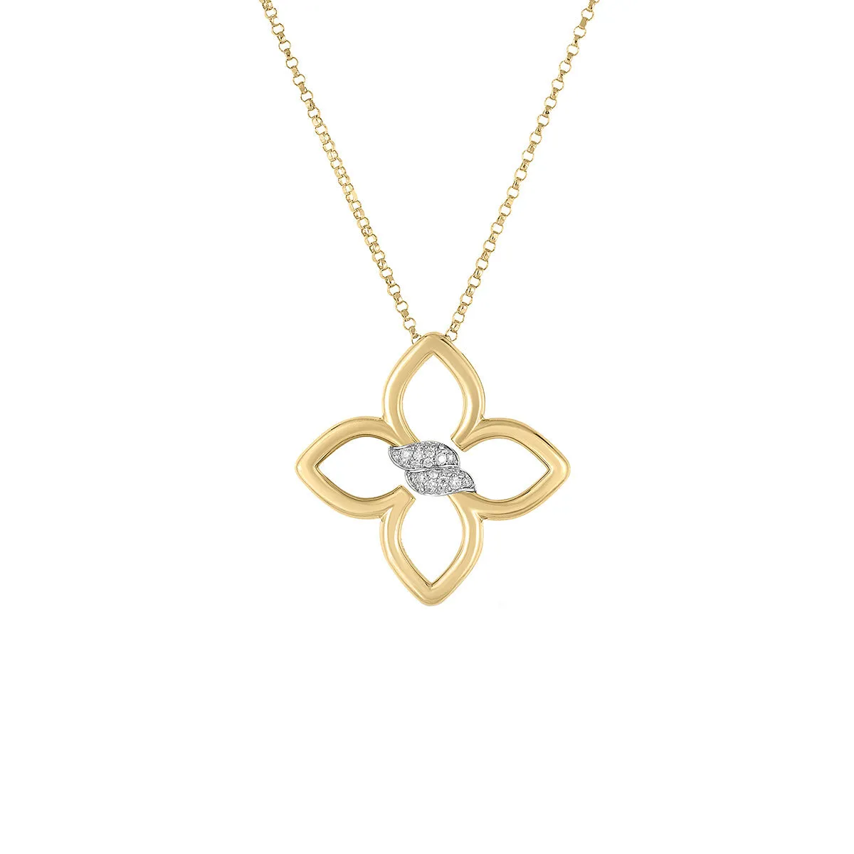 18K Yellow and White Gold Cialoma Small Diamond Flower Necklace