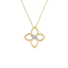 18K Yellow and White Gold Cialoma Small Diamond Flower Necklace