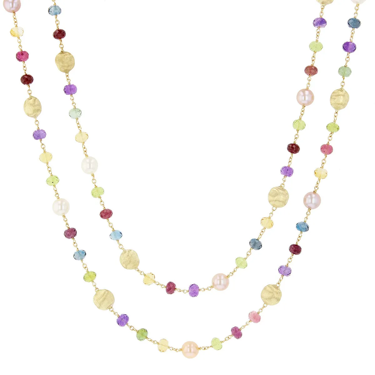 18K Yellow Gold Mixed Gemstone and Pearl Long Necklace