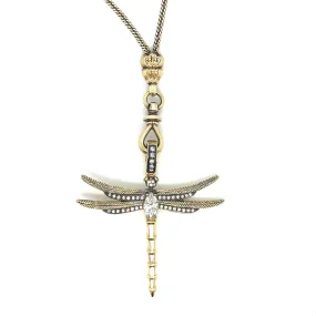 18kt Green Gold Diamond Dragonfly Charm on 52 1/4" 14kt Necklace Hinged Lock