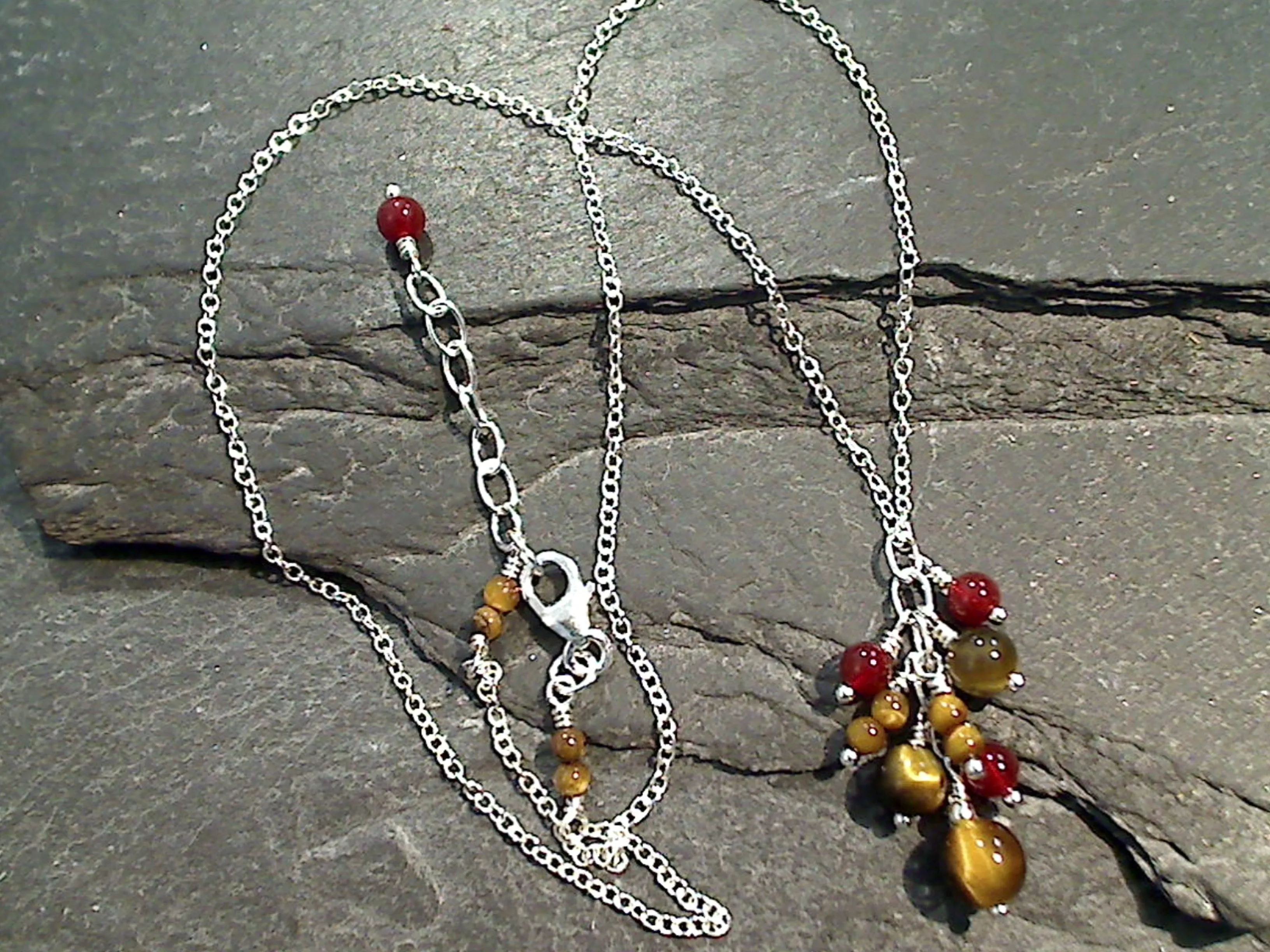 18" - 19" Tiger's Eye, Carnelian, Sterling Silver Necklace