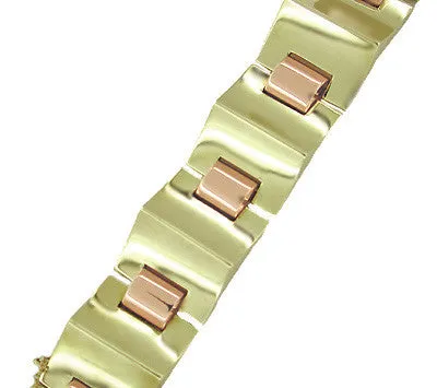 1940's Retro Moderne Estate Link Bracelet in 14 Karat Rose and Yellow Gold