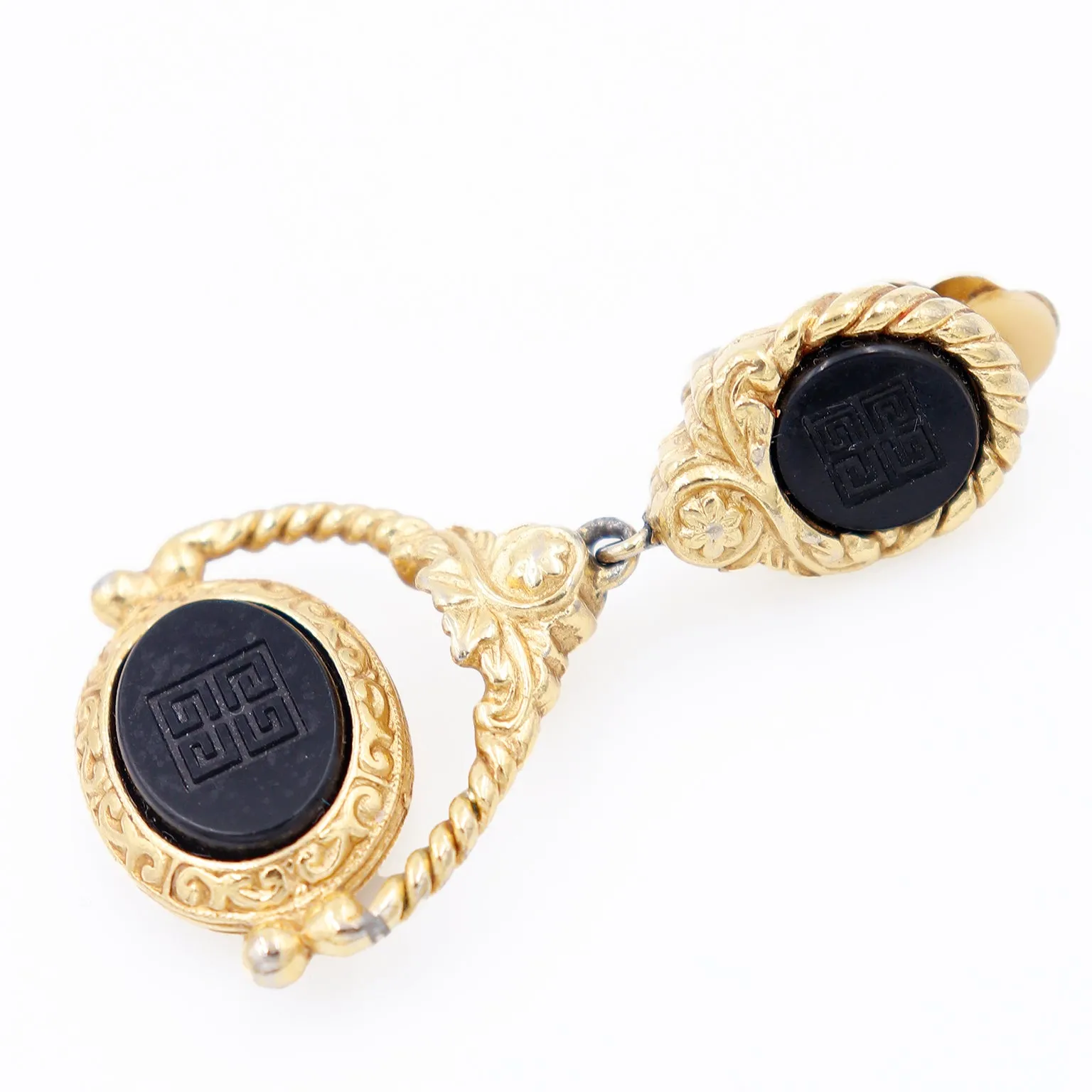 1980s Vintage Givenchy Logo Black & Gold Door Knocker Earrings