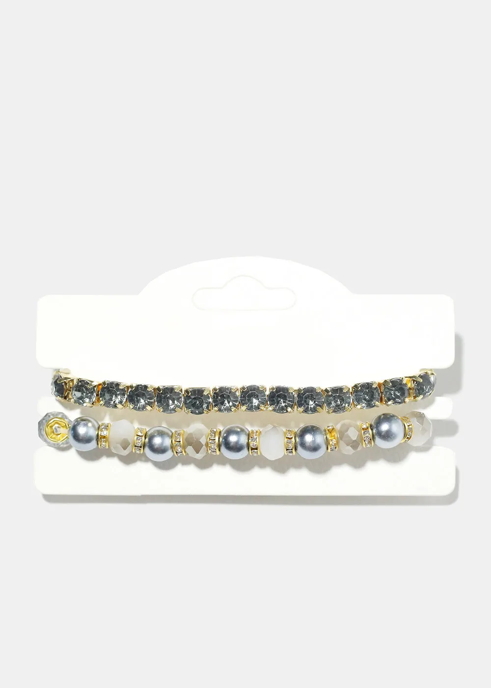 2 Piece Rhinestone & Bead Bracelet