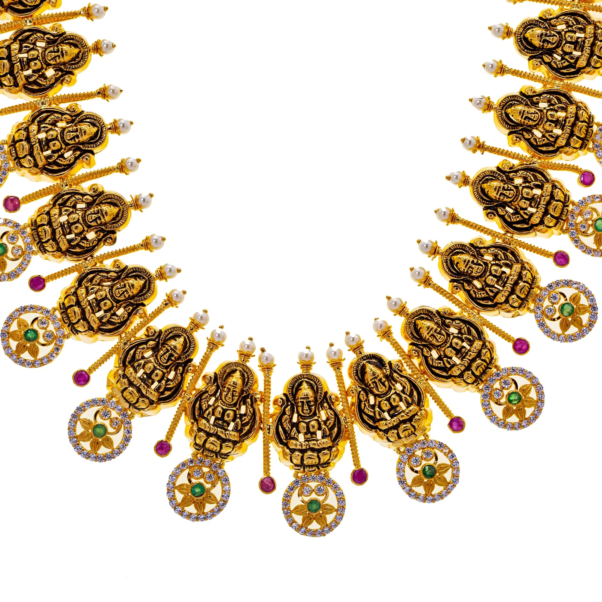 22K Yellow Gold & Gemstone Temple Necklace (110.2gm)