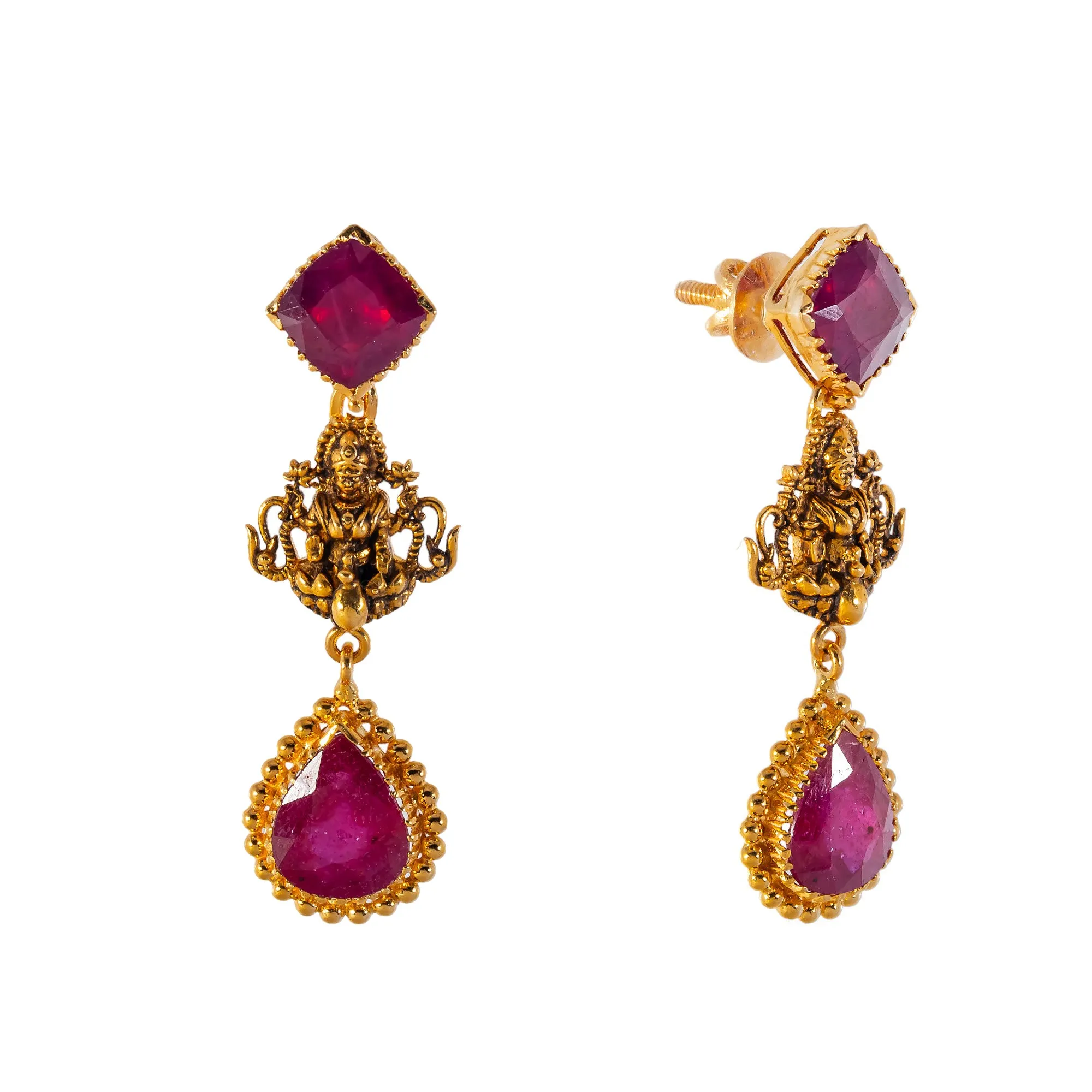 22k Yellow Gold & Ruby Temple Necklace Set (54.8gm)