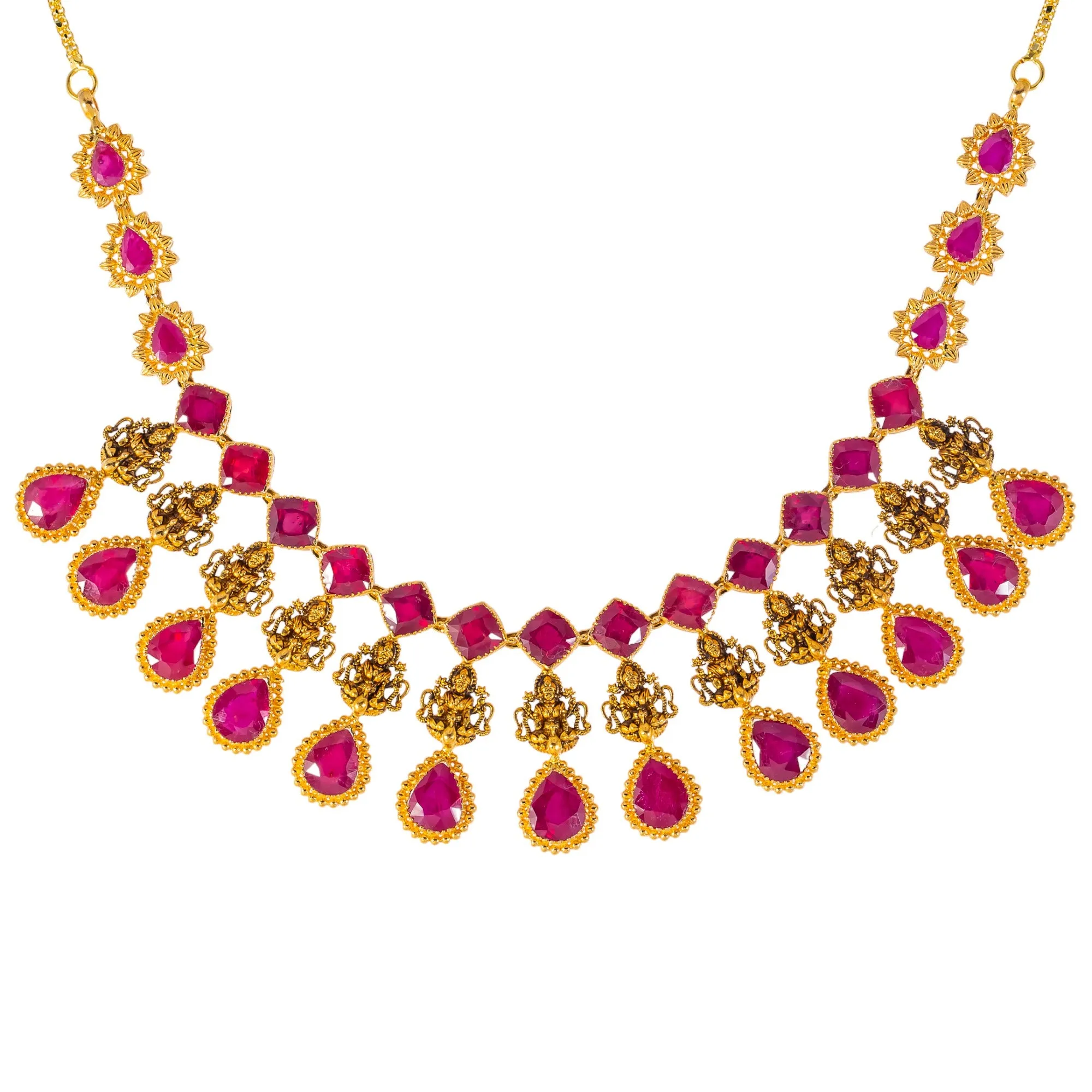 22k Yellow Gold & Ruby Temple Necklace Set (54.8gm)