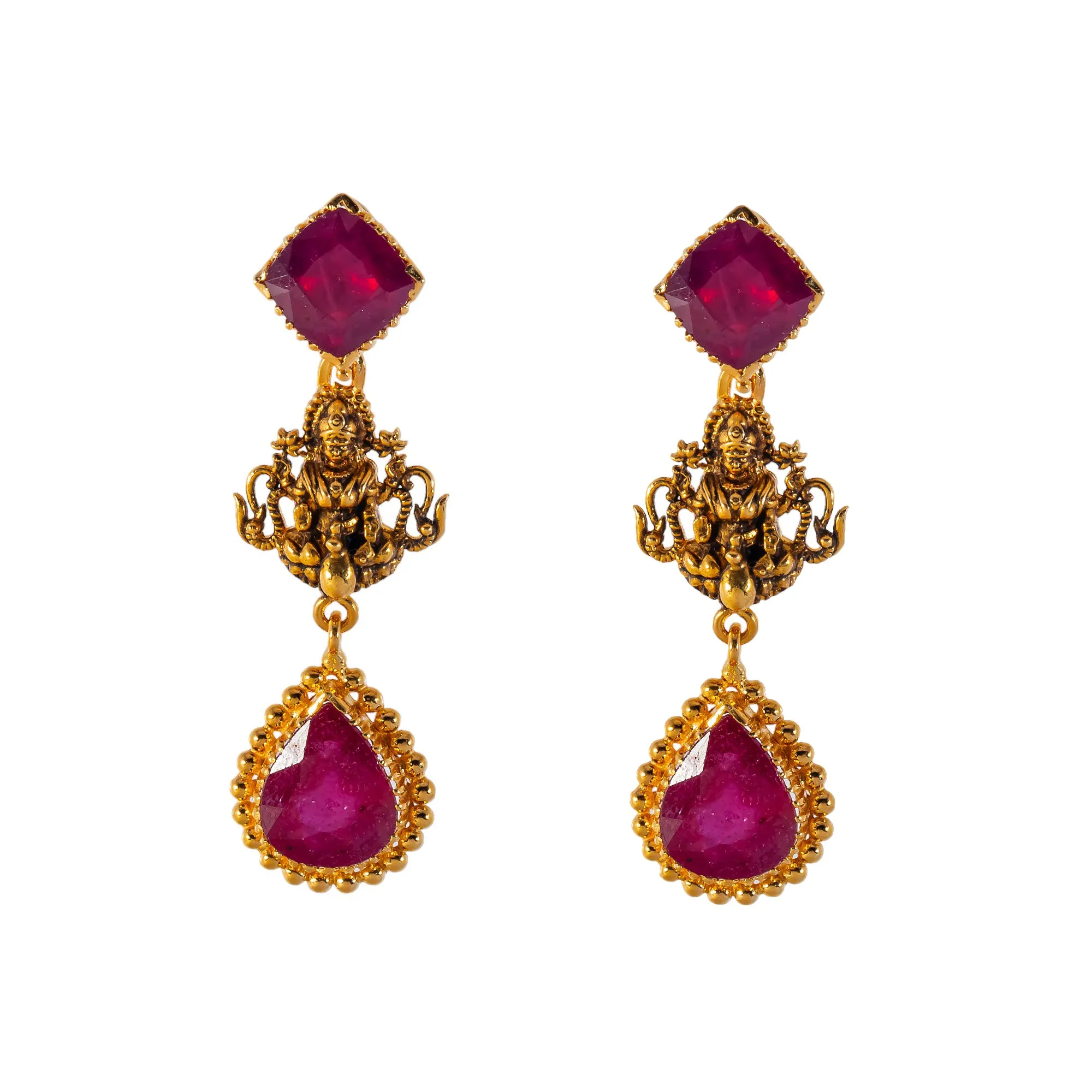 22k Yellow Gold & Ruby Temple Necklace Set (54.8gm)