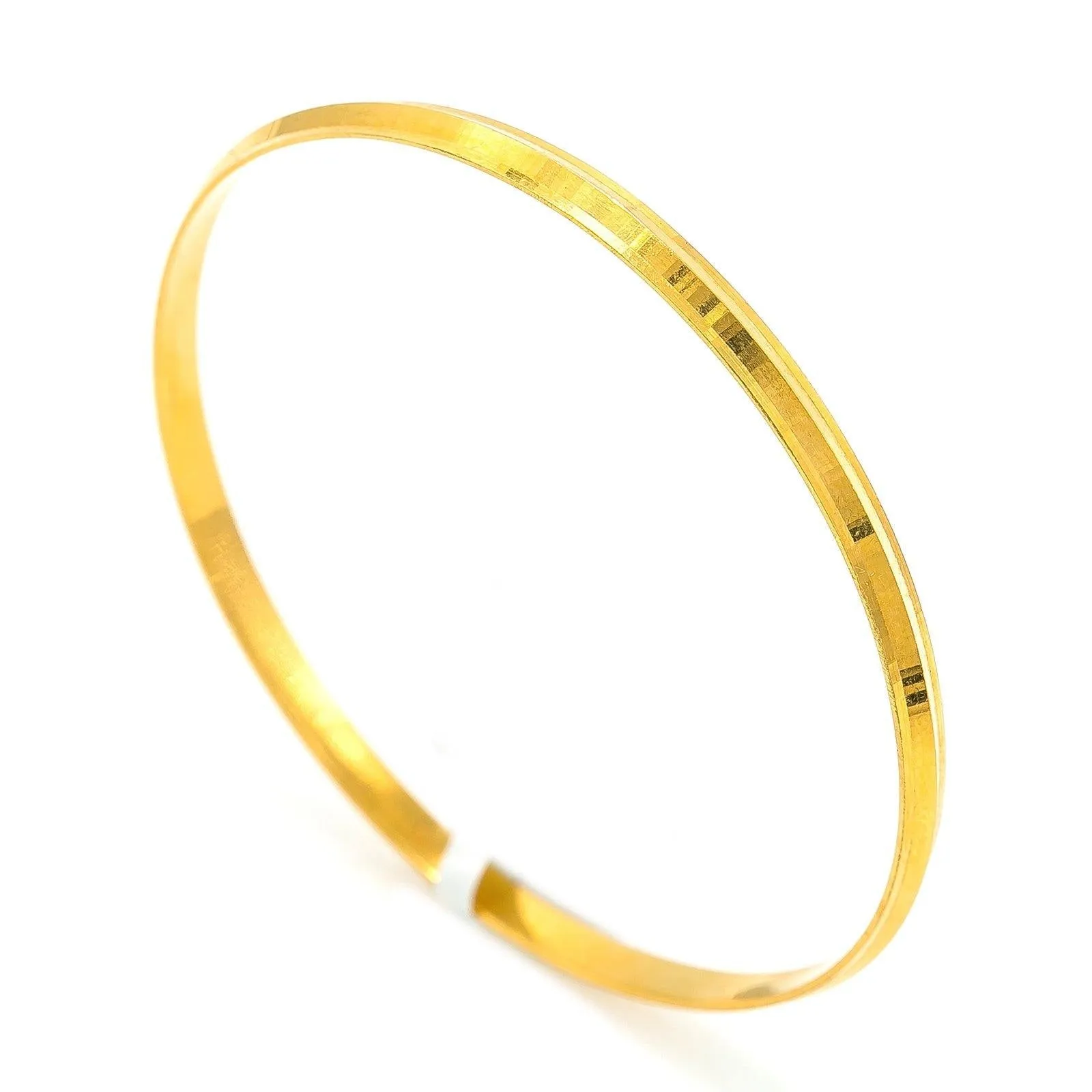 22K Yellow Gold Bangle Kada for Kids W/ Slightly Faceted Frame (14.2gm)