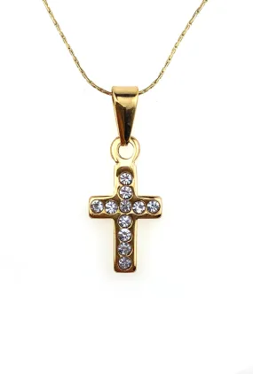 24K Yellow Gold 1 ct Created Diamond Cross Stud Necklace Plated 18 inch