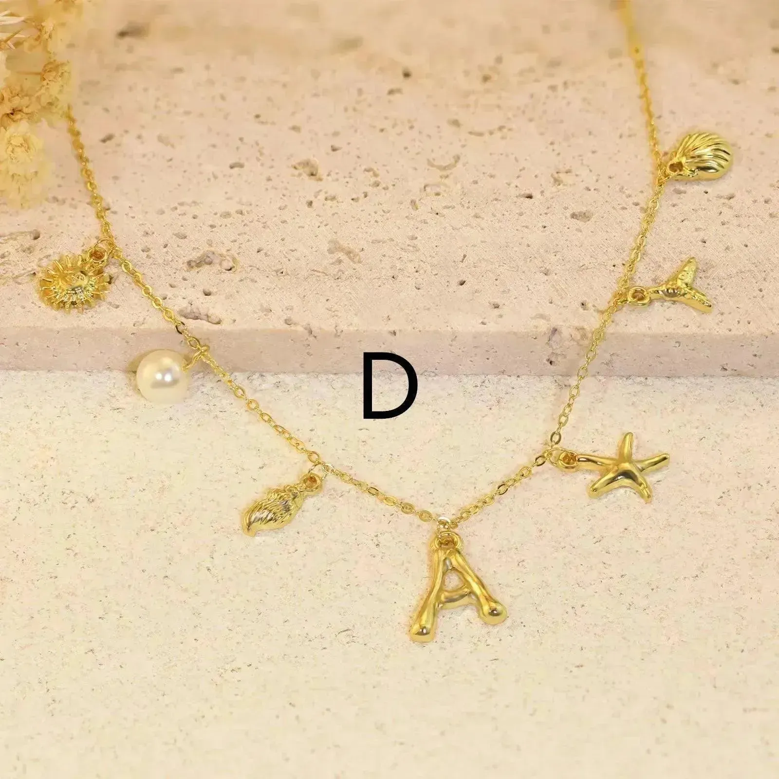 26 Bamboo Letter Necklace Starfish Shell Necklace for Women