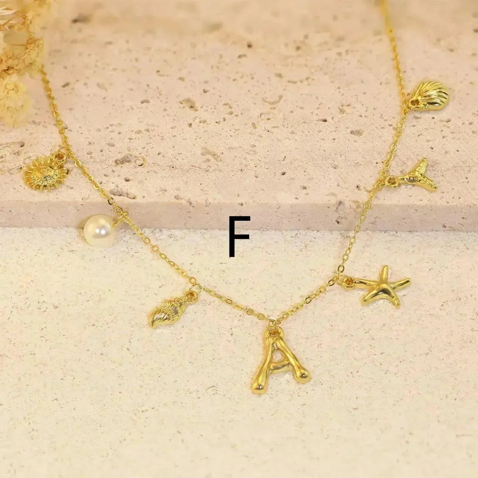 26 Bamboo Letter Necklace Starfish Shell Necklace for Women